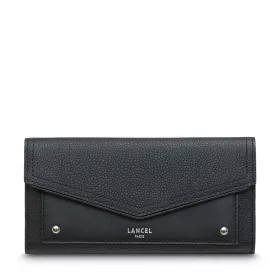 lancel - portefeuille slim rabat neo enveloppe cuir graine et lisse