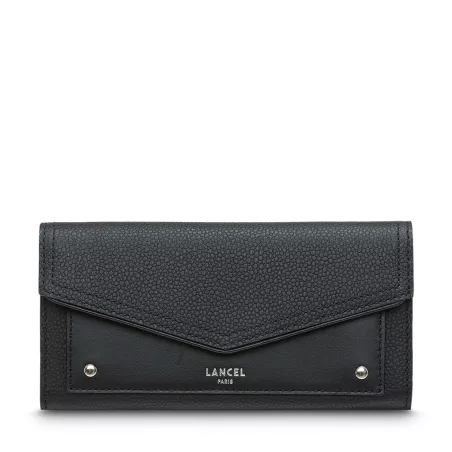lancel - portefeuille slim rabat neo enveloppe cuir graine et lisse