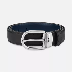 Ceinture réversible à boucle fer à cheval de 30 mm en cuir noir/bleu Montblanc