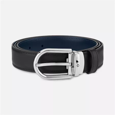 Ceinture réversible à boucle fer à cheval de 30 mm en cuir noir/bleu Montblanc