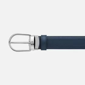 montblanc - ceinture réversible à boucle fer à cheval de 30 mm en cuir noir/bleu